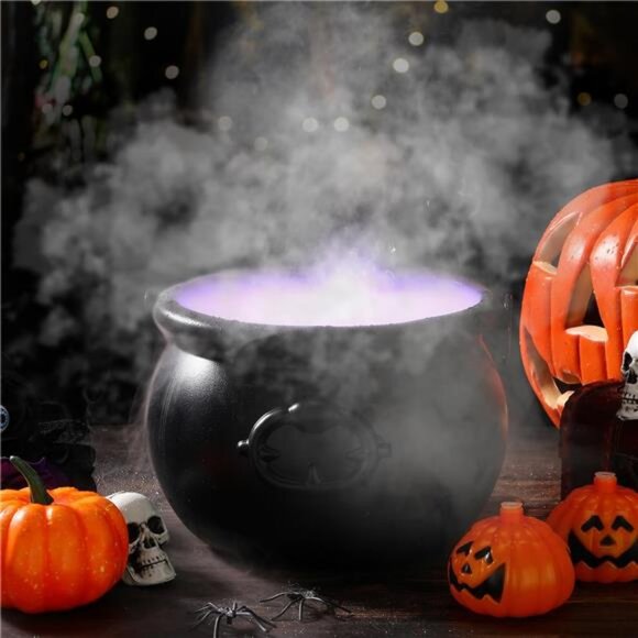Halloween Mist Maker Fogger 8" Witch Cauldron Kettle with Handle 12 LED Lights - Picture 1 of 7